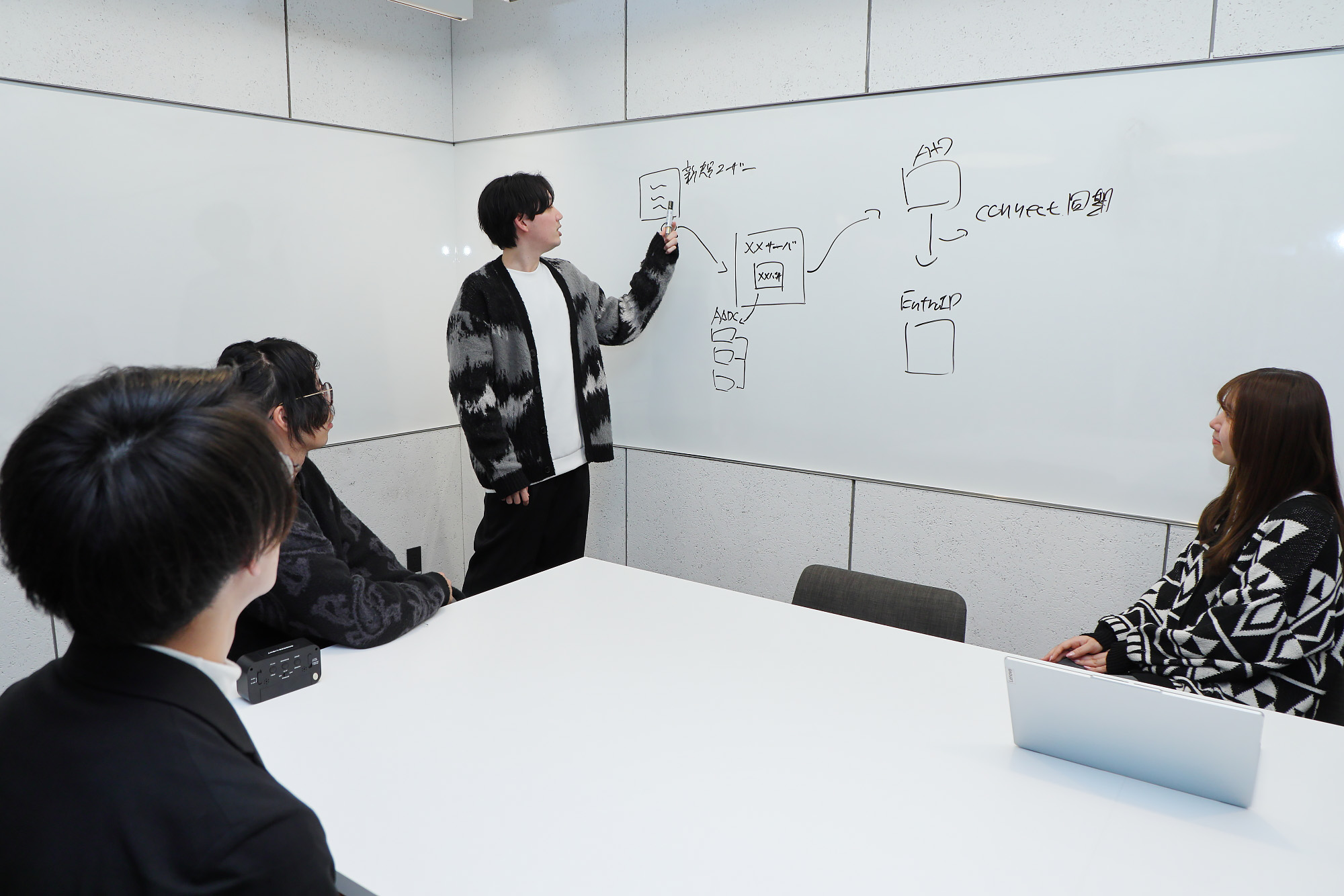 あなたの成長を細やかに見守ります 。チームでの定例会議、リーダーとの面談など、社員同士のコミュニケーションも活発です。