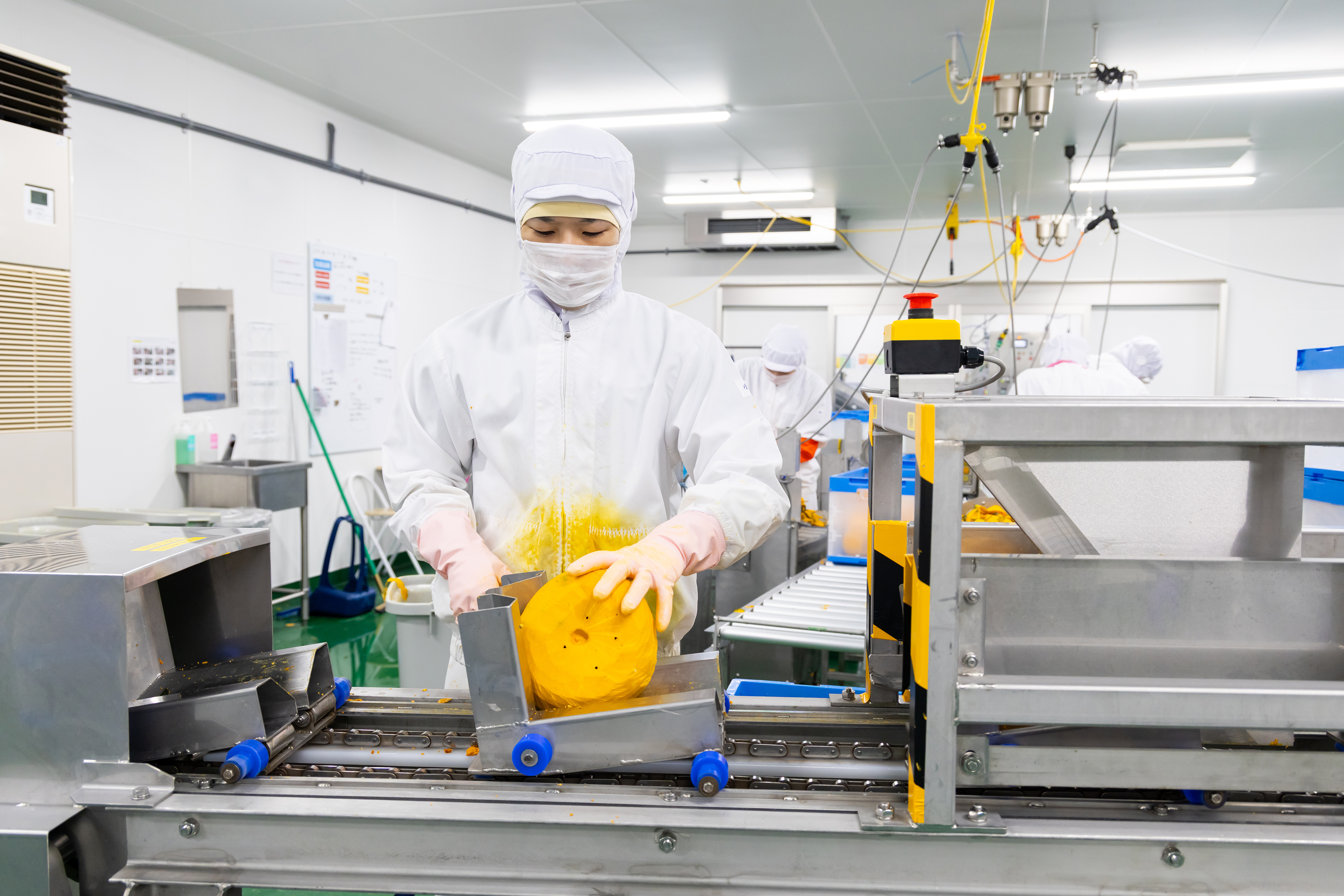 【基本的な製造工程（2）】
最初に人の手を加えるのは、ヘタを取り除く作業です。一見簡単そうに見えますが、実は少しだけコツが必要な工程です。